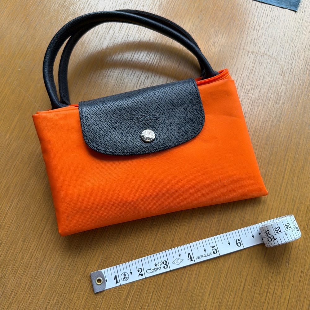 Longchamp Orange Tote with Black Trim and Handles - Picture 2 of 8